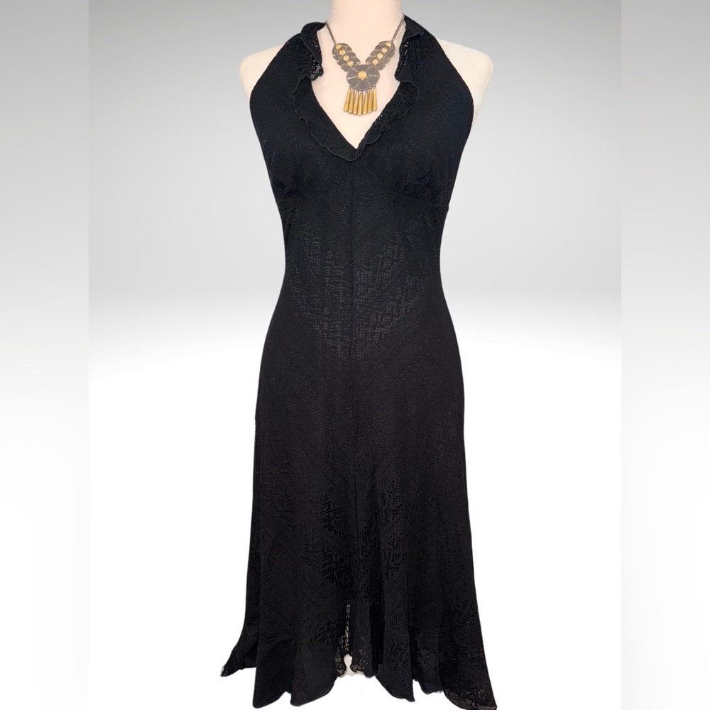 1990s Betsey Johnson Black Lace Halter Dress